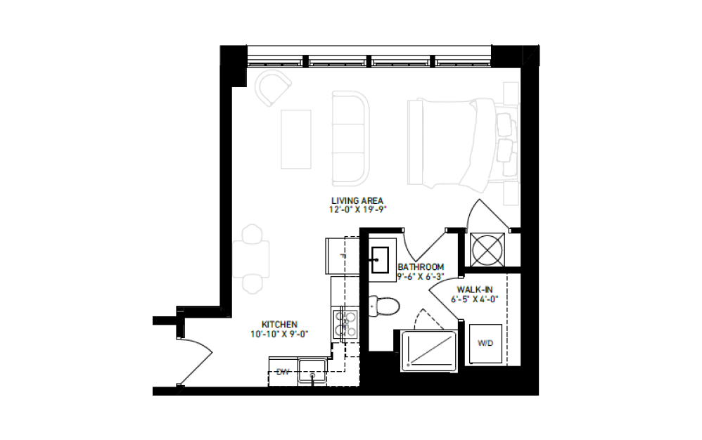 The Chancellor - Studio floorplan layout with 1 bathroom and 439 square feet